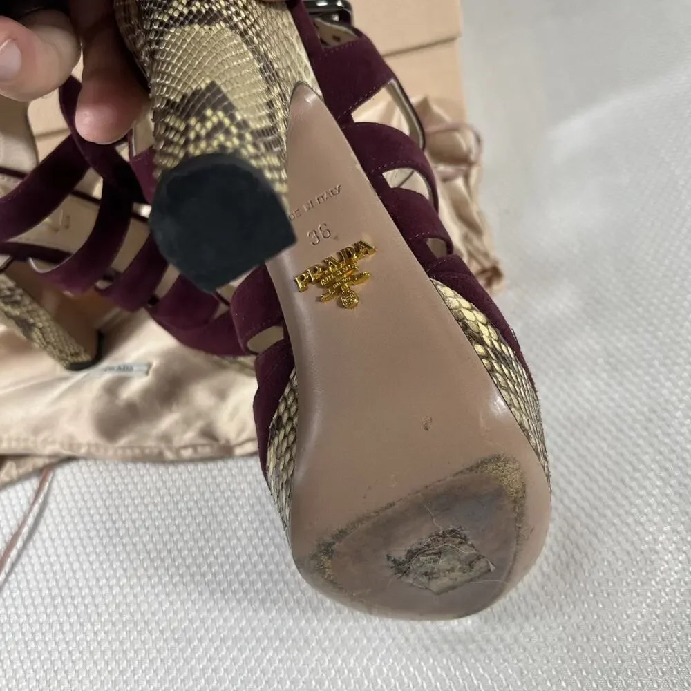 Prada Suede And Snakeskin Heels Sz 36 / US 5.5 w/‎ Dust Bag & Box